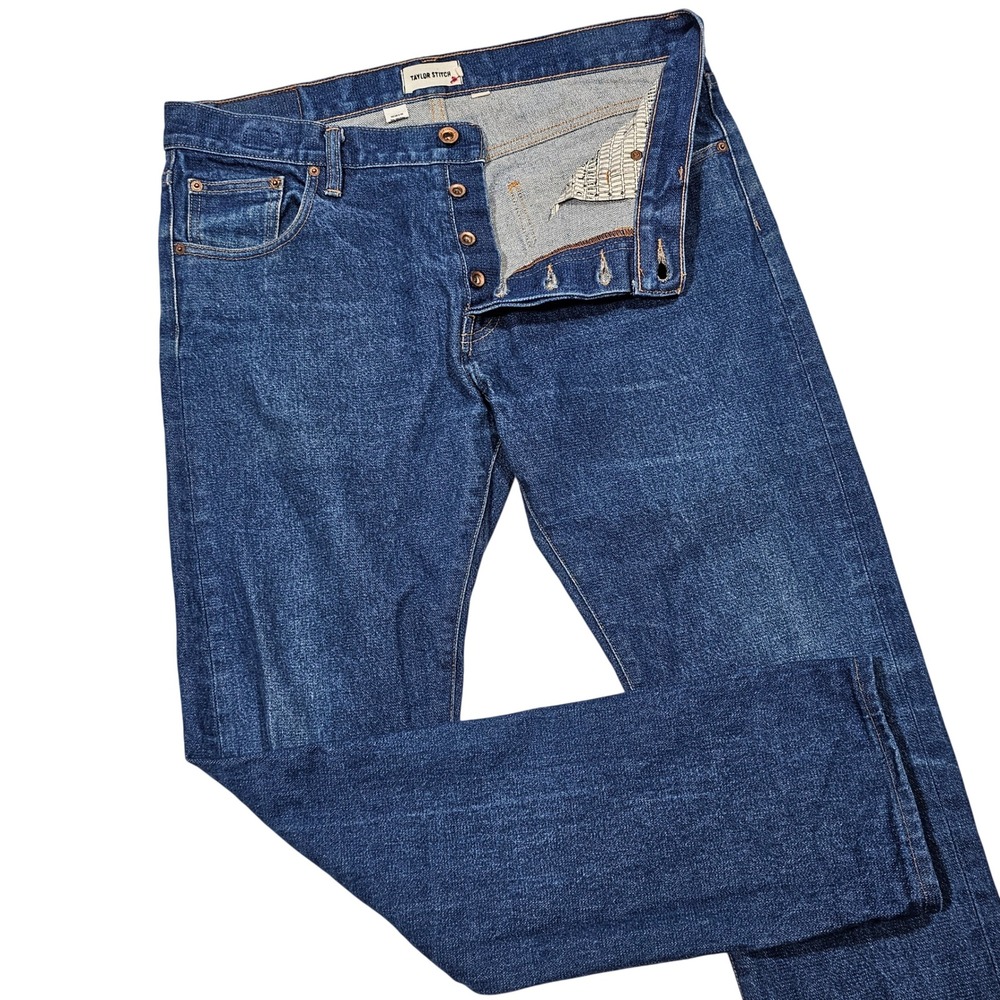 Taylor Stitch Jeans Mens 35x31 Blue White Oak Cone Denim Slim Heritage Americana